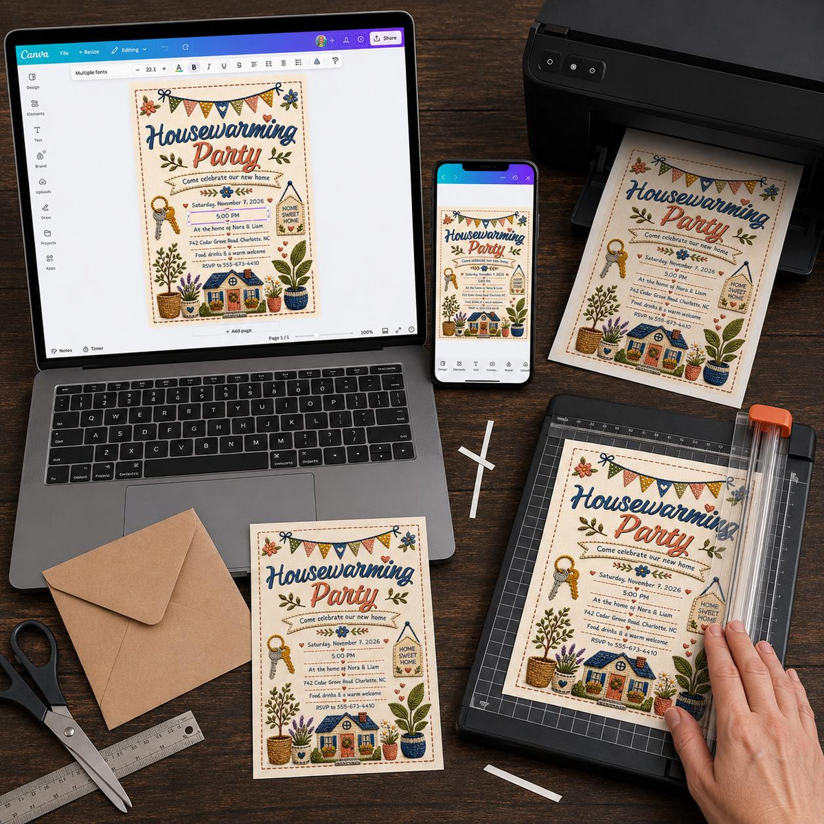 Rustic Floral Housewarming Party Invitation — invitation you personalize in Canva