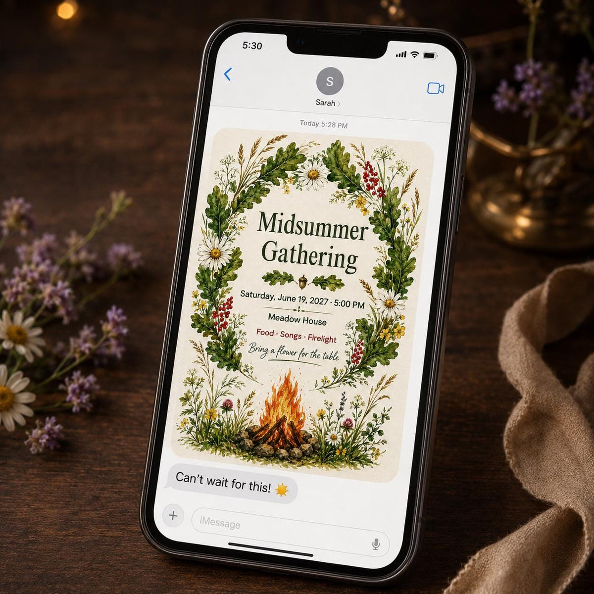 Rustic Floral Midsummer Gathering Invitation — camping and garden design