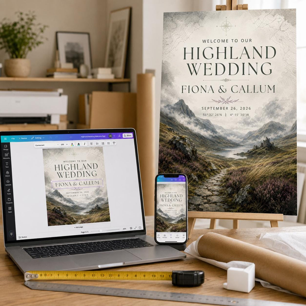 Rustic Highland Wedding Welcome Sign — digital welcome sign, instant download