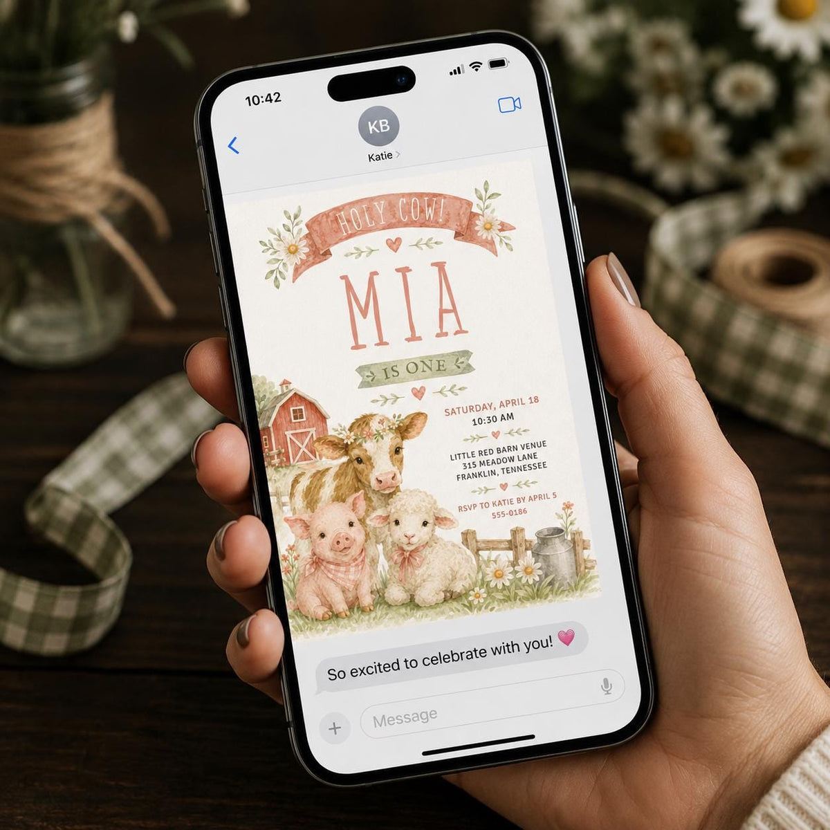 Rustic Holy Cow First Birthday Invitation for Girls — farm design