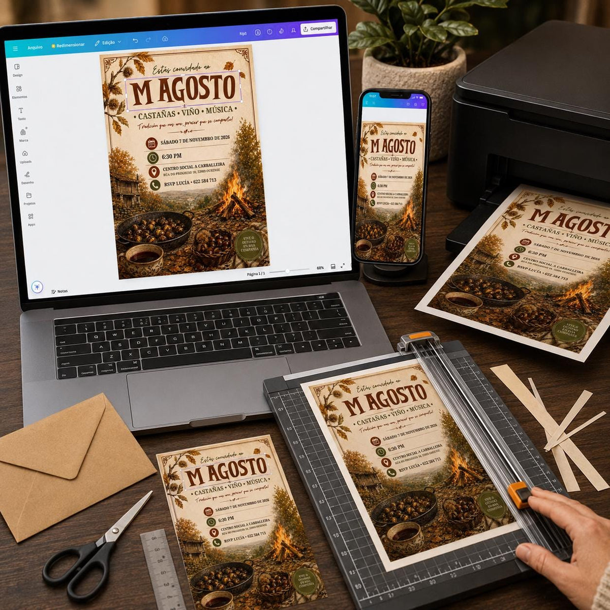 Rustic Invitación Magosto Invitation — print-ready magosto design from VoltBy