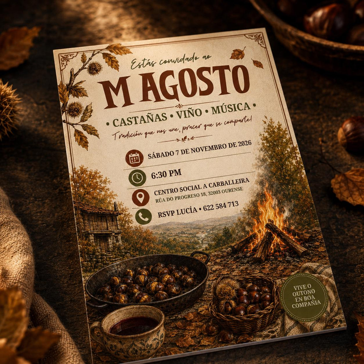 Rustic Invitación Magosto Invitation — digital invitation, instant download