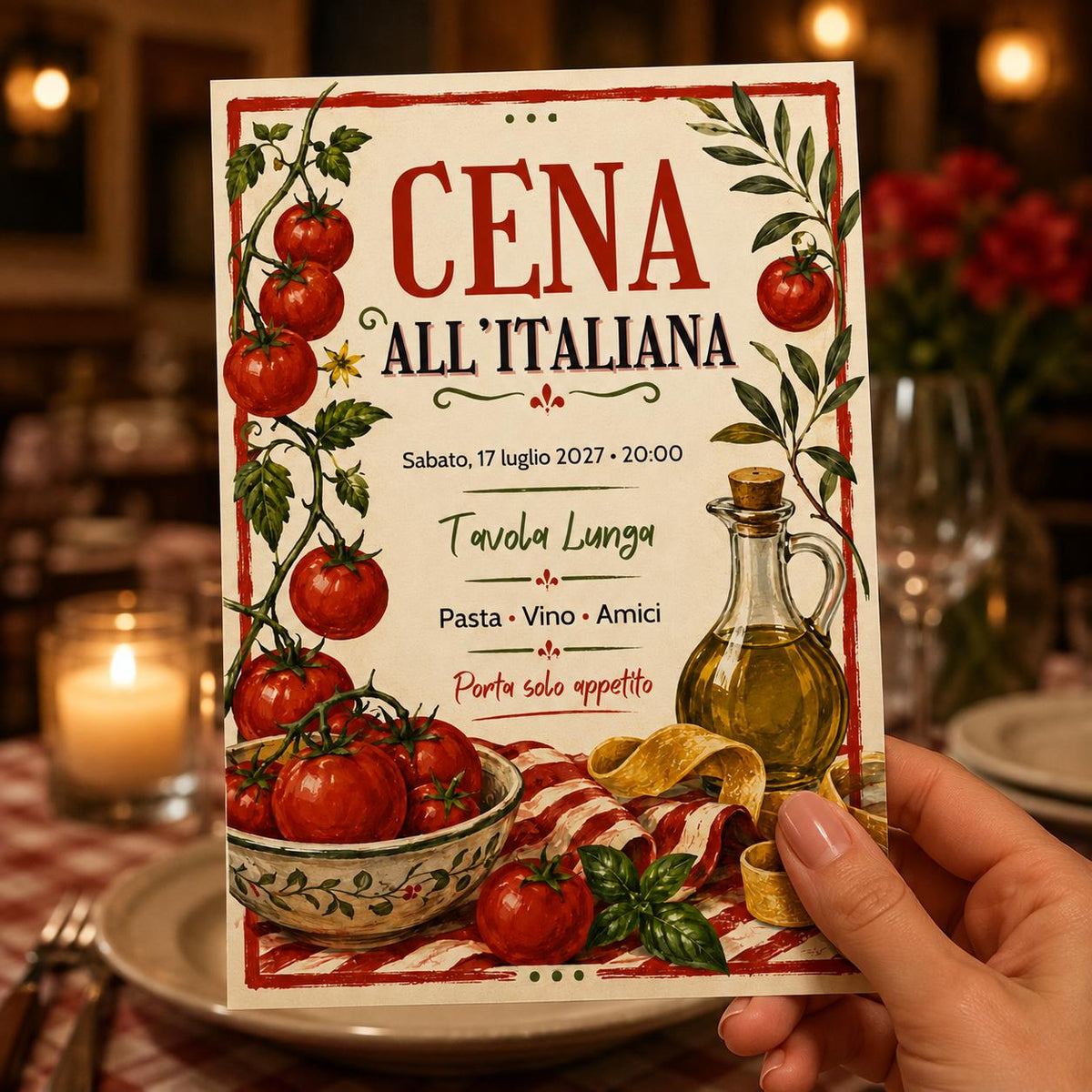 Rustic Italian Dinner Party Invitation — print-ready dinner party design from VoltBy