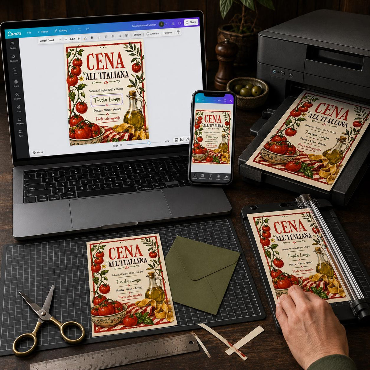 Rustic Italian Dinner Party Invitation — digital invitation, instant download