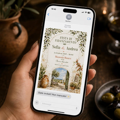 Rustic Italian Engagement Party Invitation — olive branch design