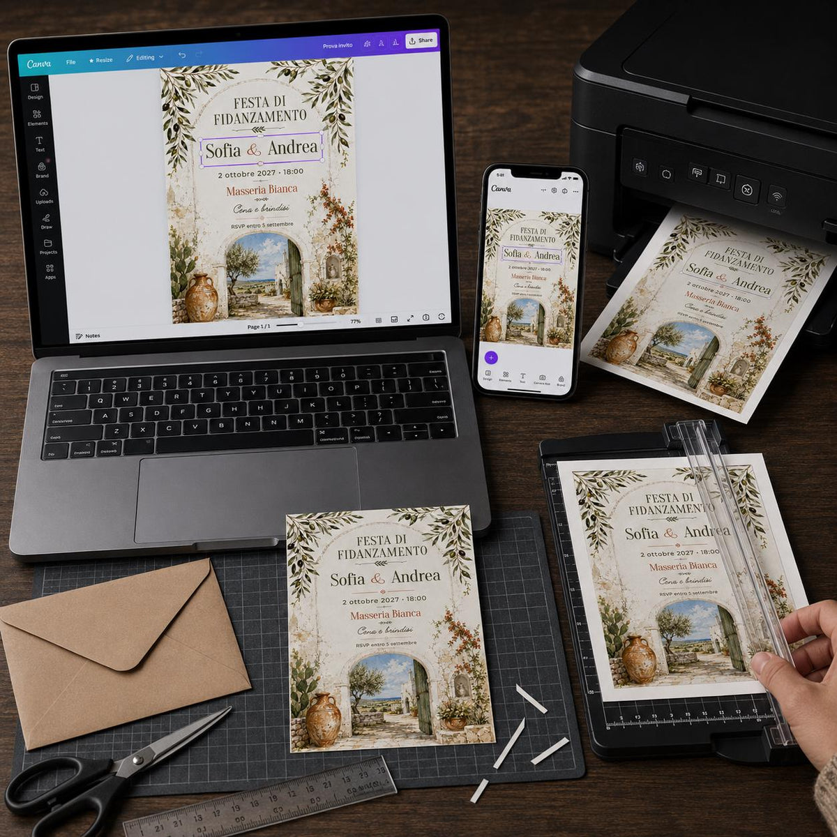 Rustic Italian Engagement Party Invitation — print-ready engagement party design from VoltBy