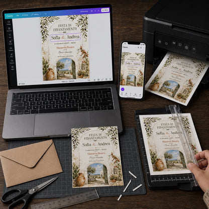 Rustic Italian Engagement Party Invitation — print-ready engagement party design from VoltBy