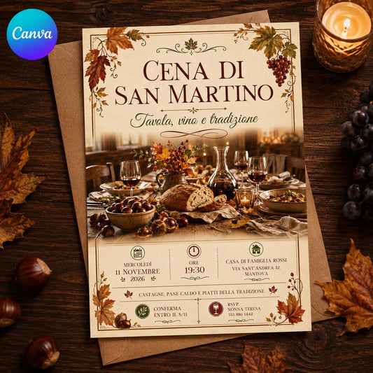 Rustic Italian San Martino Dinner Invitation — editable Canva template