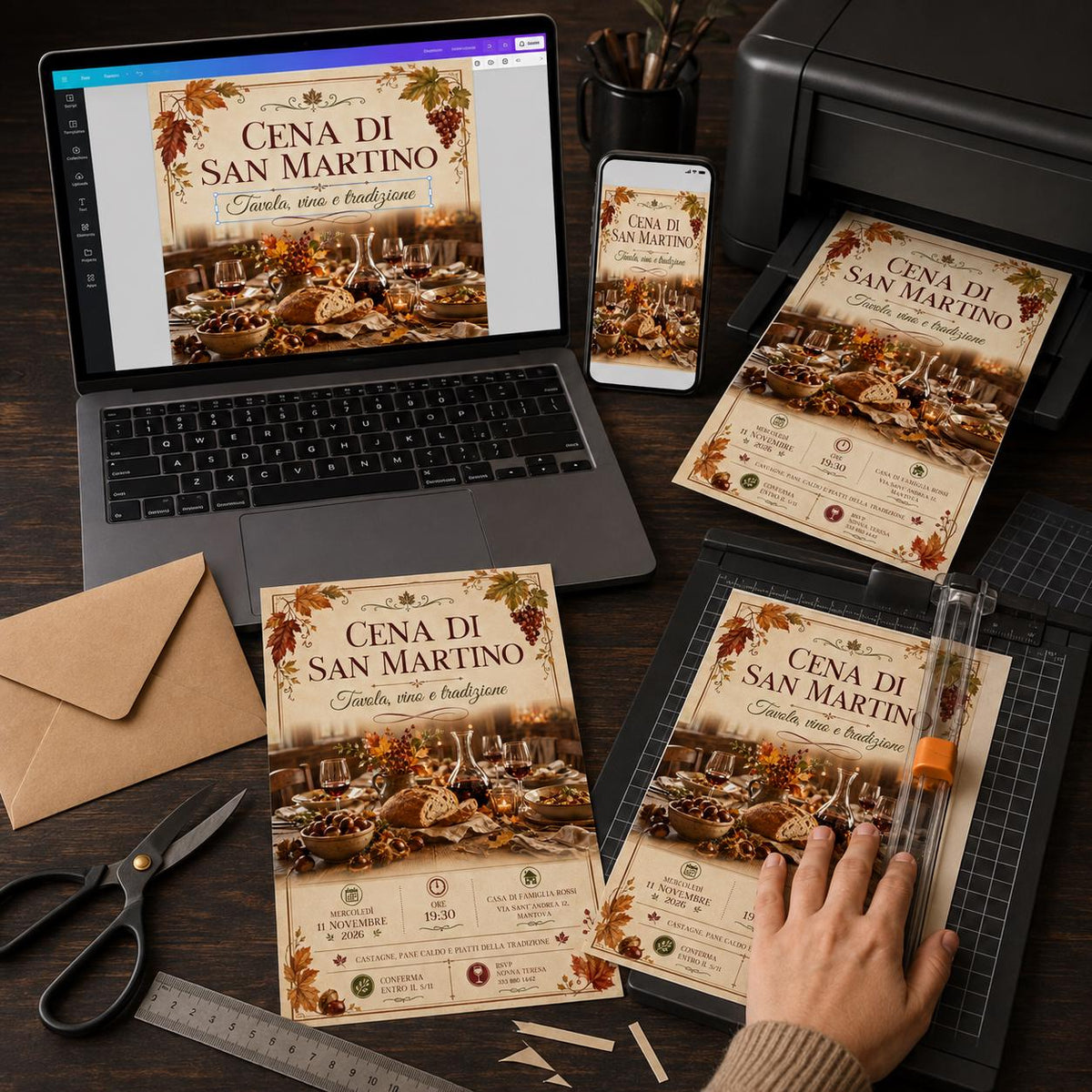 Rustic Italian San Martino Dinner Invitation — print-ready dinner party design from VoltBy