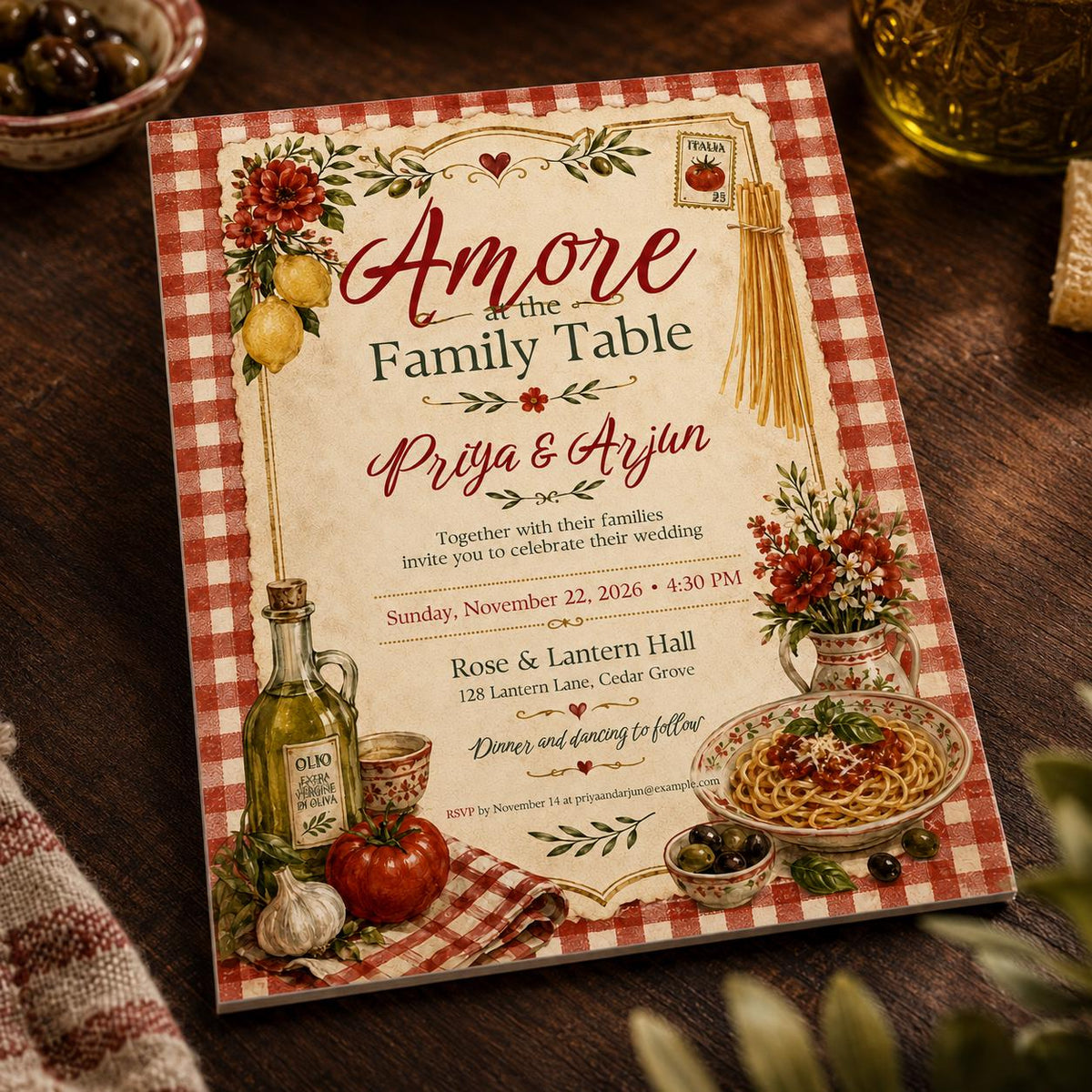 Rustic Italian Wedding Invitation — invitation you personalize in Canva