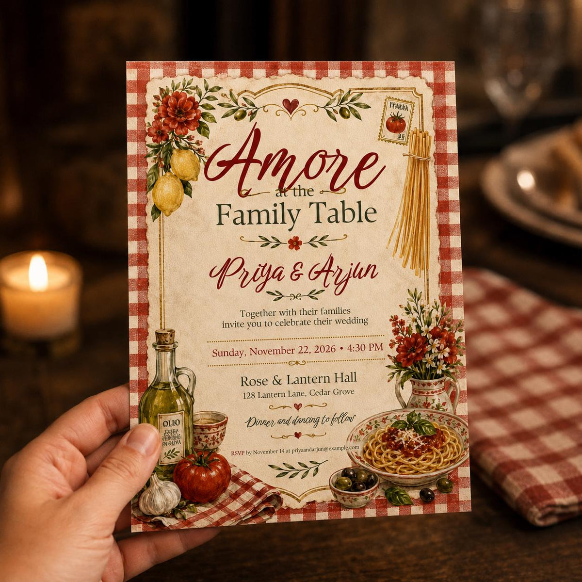 Rustic Italian Wedding Invitation — digital invitation, instant download