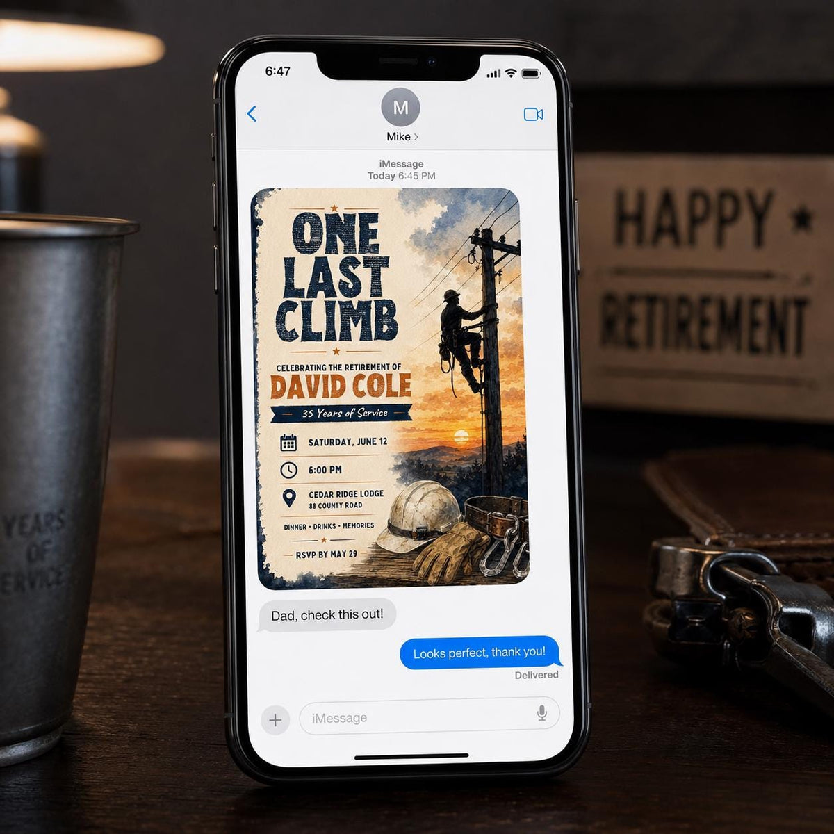 Rustic Lineman Retirement Invitation — invitation you personalize in Canva