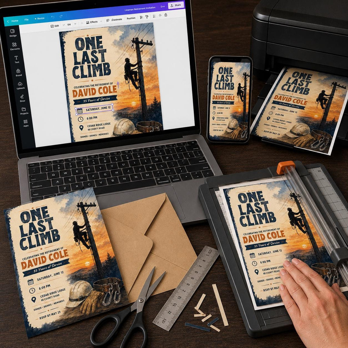 Rustic Lineman Retirement Invitation — digital invitation, instant download