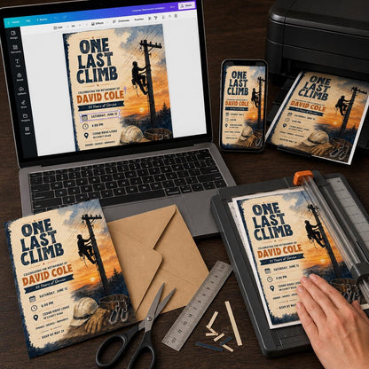 Rustic Lineman Retirement Invitation — digital invitation, instant download
