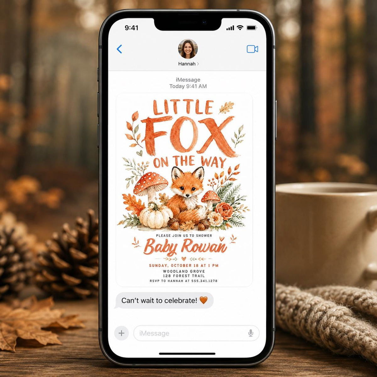 Rustic Little Fox Baby Shower Invitation — woodland design