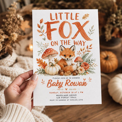 Rustic Little Fox Baby Shower Invitation — invitation you personalize in Canva