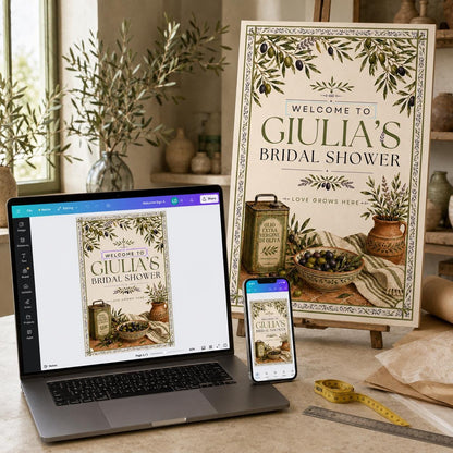 Rustic Mediterranean Bridal Shower Welcome Sign — digital welcome sign, instant download