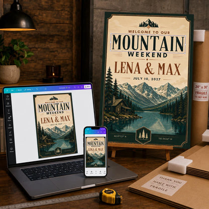 Rustic Mountain Wedding Welcome Sign — digital welcome sign, instant download