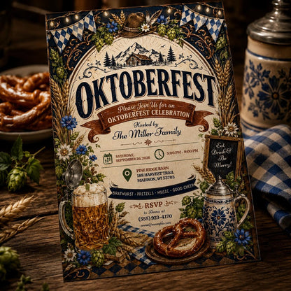 Rustic Oktoberfest Alpine Beer Garden Invitation — digital invitation, instant download