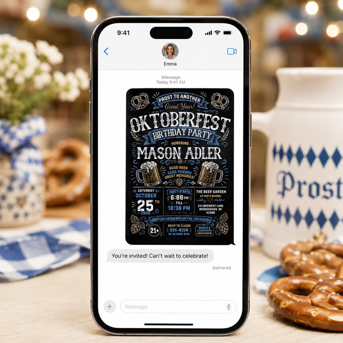 Rustic Oktoberfest Birthday Invitation — beer and chalkboard design