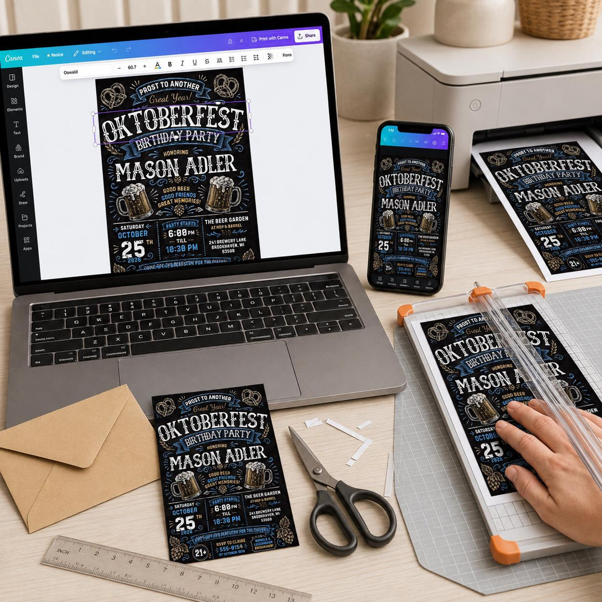 Rustic Oktoberfest Birthday Invitation — print-ready birthday party design from VoltBy