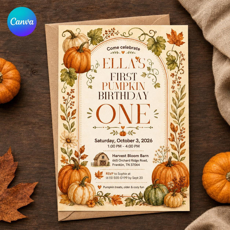 Rustic Pumpkin First Birthday Invitation