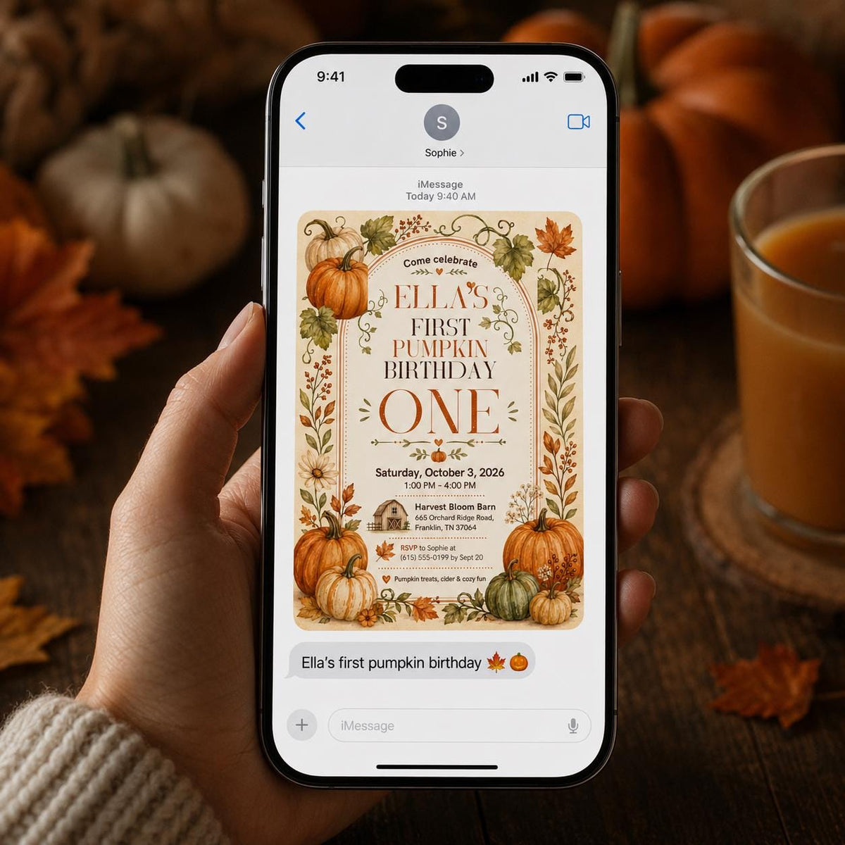 Rustic Pumpkin First Birthday Invitation — invitation you personalize in Canva
