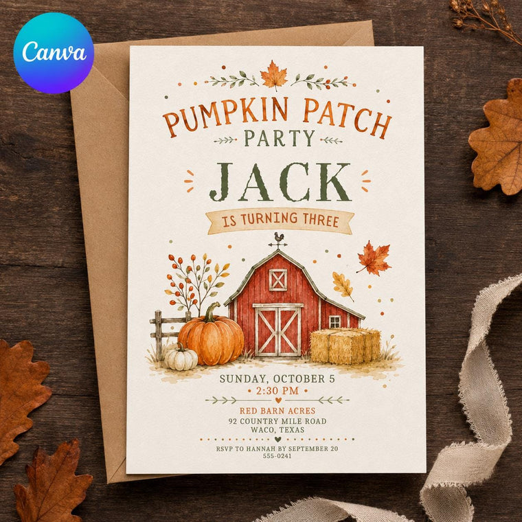 Rustic Pumpkin Patch 3rd Birthday Invitation