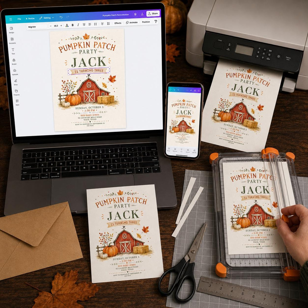 Rustic Pumpkin Patch 3rd Birthday Invitation — digital invitation, instant download