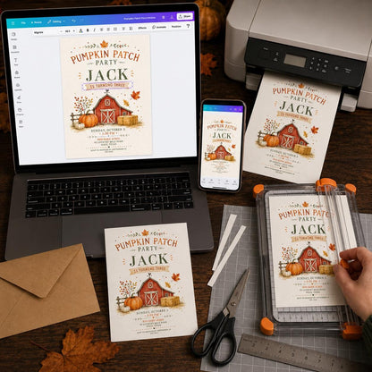 Rustic Pumpkin Patch 3rd Birthday Invitation — digital invitation, instant download