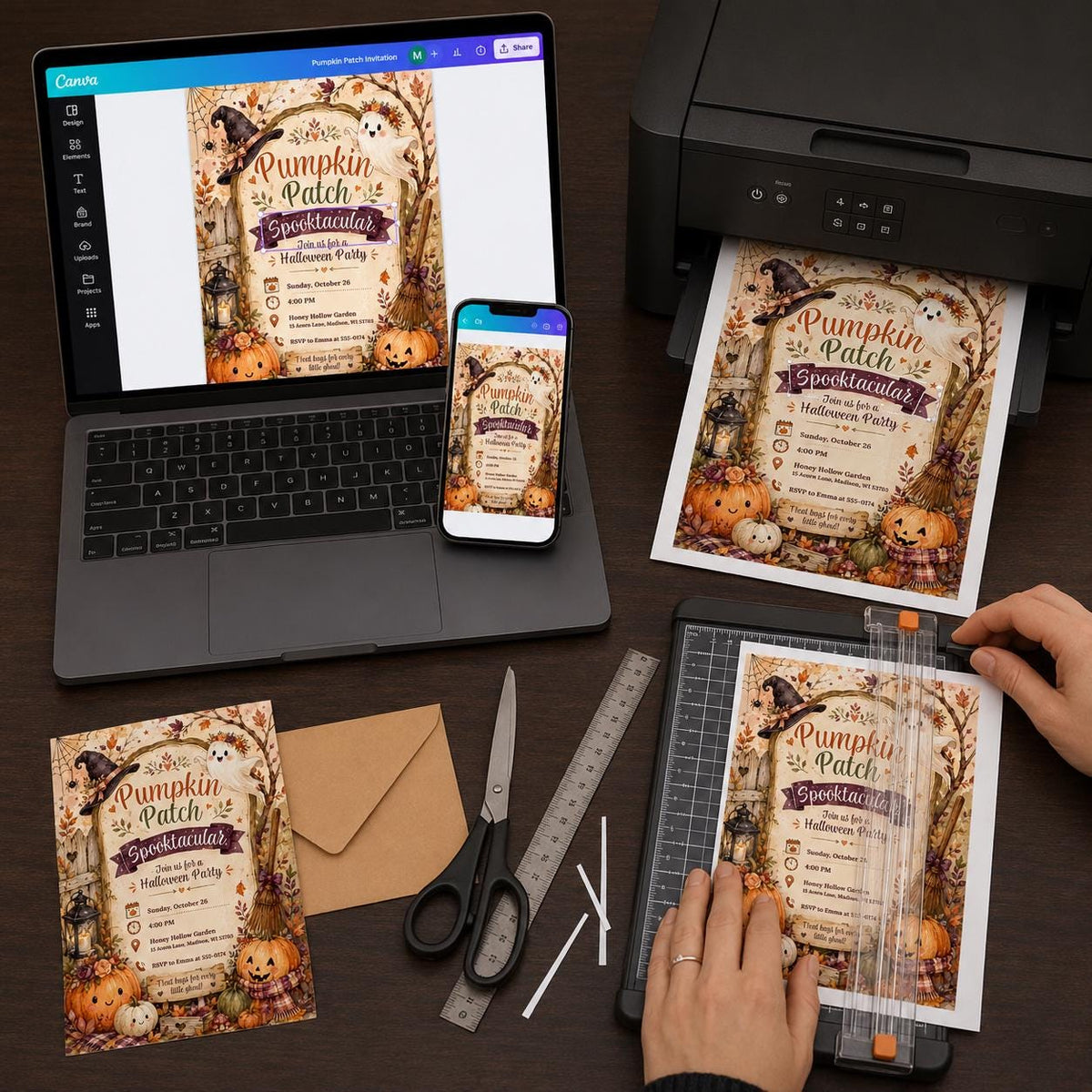 Rustic Pumpkin Patch Halloween Invitation — print-ready Halloween party design from VoltBy