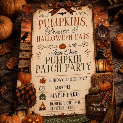 Rustic Pumpkin Patch Party Invitation — invitation you personalize in Canva