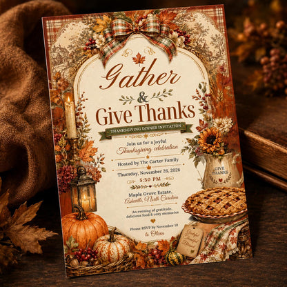 Rustic Thanksgiving Dinner Invitation — invitation you personalize in Canva