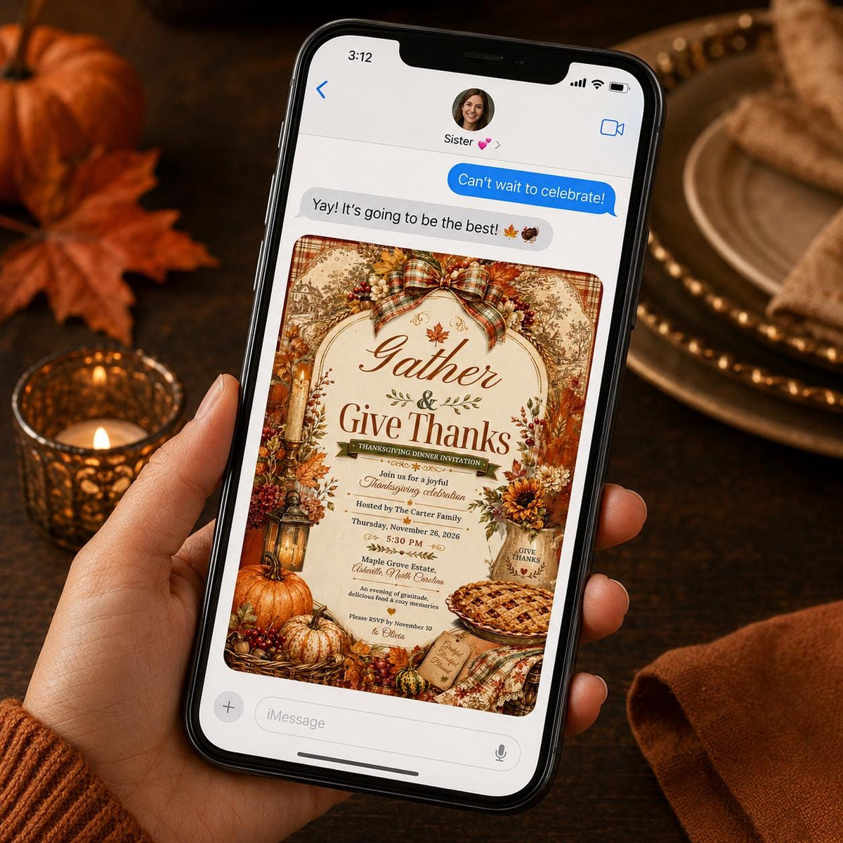 Rustic Thanksgiving Dinner Invitation — digital invitation, instant download