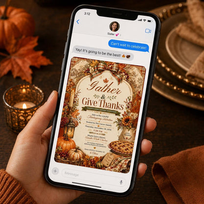 Rustic Thanksgiving Dinner Invitation — digital invitation, instant download