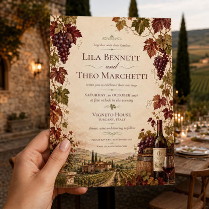 Rustic Tuscany Vineyard Wedding Invitation — wedding stationery by VoltBy