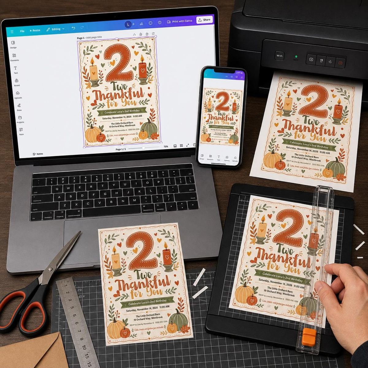 Rustic Two Thankful Birthday Invitation — pumpkin design