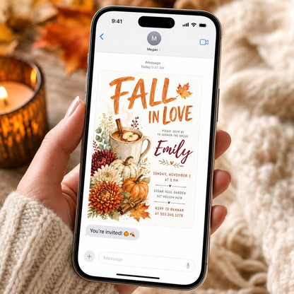 Rustic Watercolor Fall in Love Bridal Shower Invitation — pumpkin design