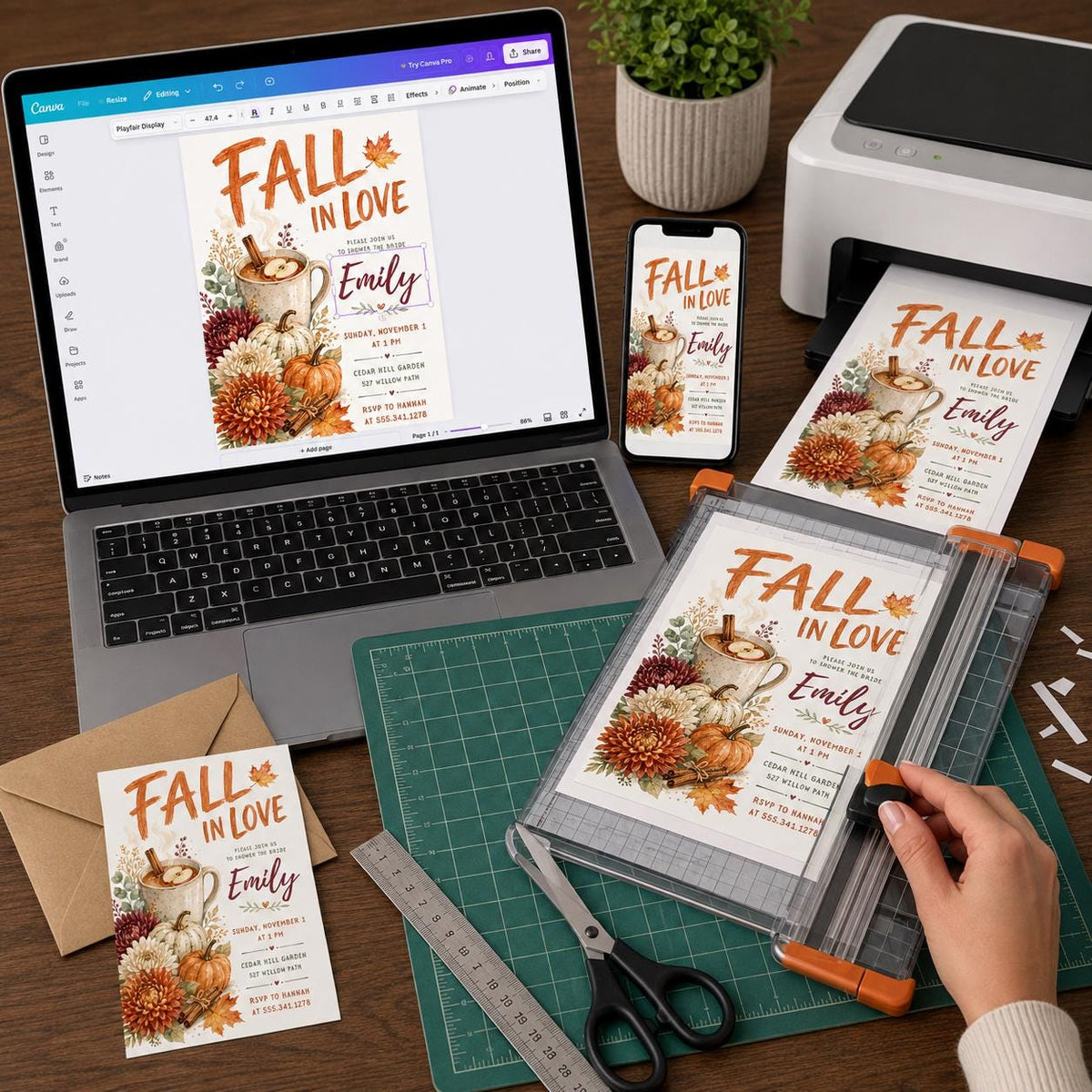 Rustic Watercolor Fall in Love Bridal Shower Invitation — floral bridal shower design