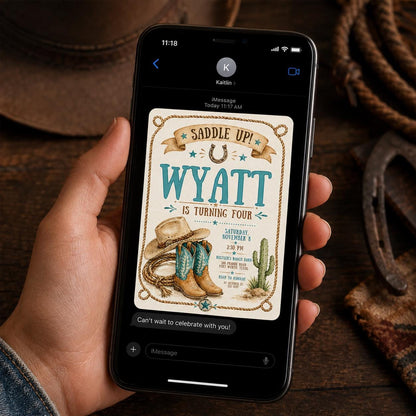 Rustic Western Cowboy 4th Birthday Invitation — invitation you personalize in Canva