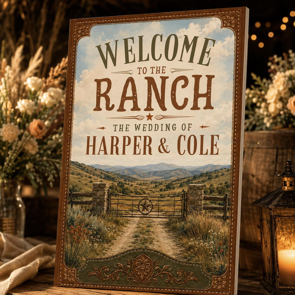 Rustic Western Ranch Wedding Welcome Sign — welcome sign you personalize in Canva