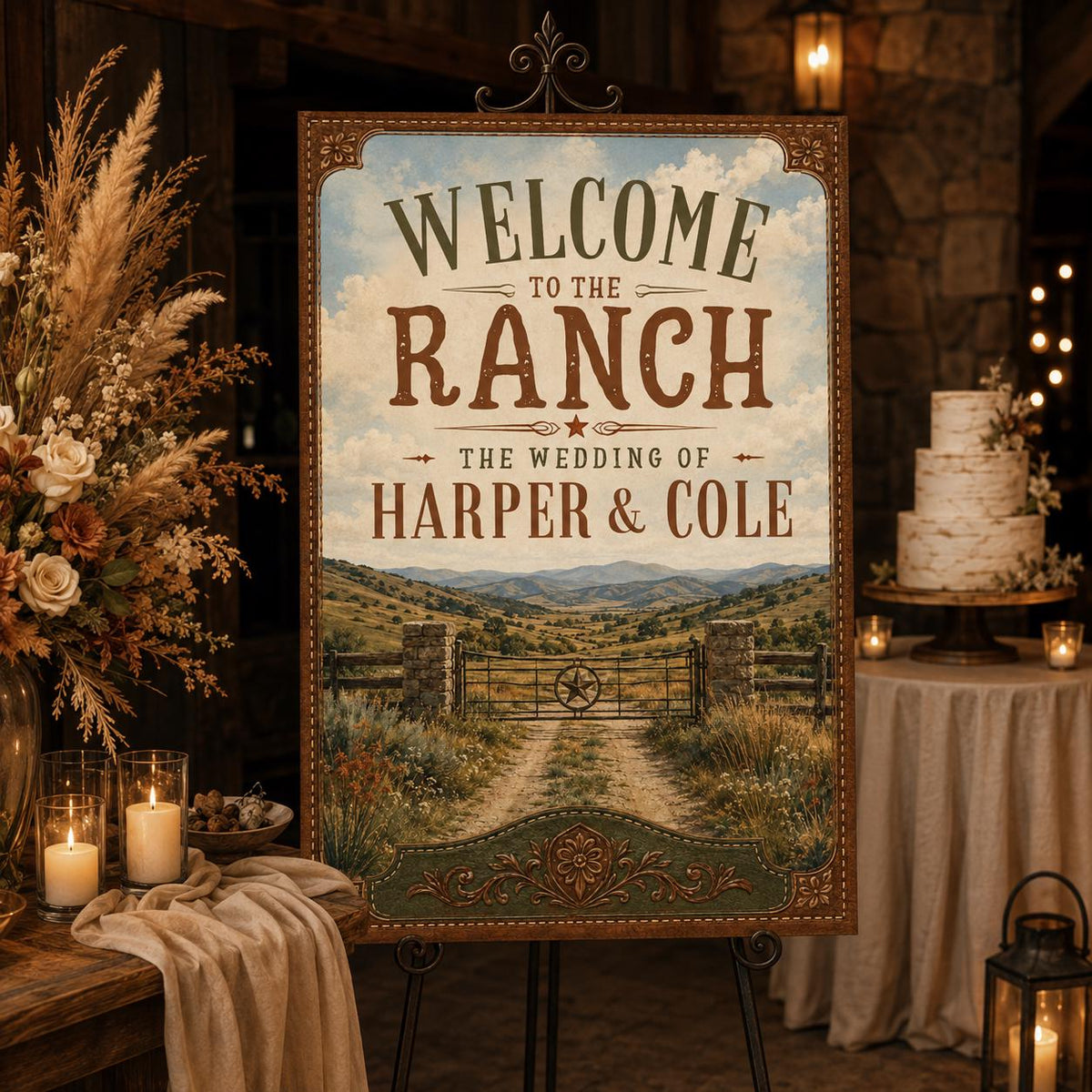 Rustic Western Ranch Wedding Welcome Sign — print-ready wedding design from VoltBy