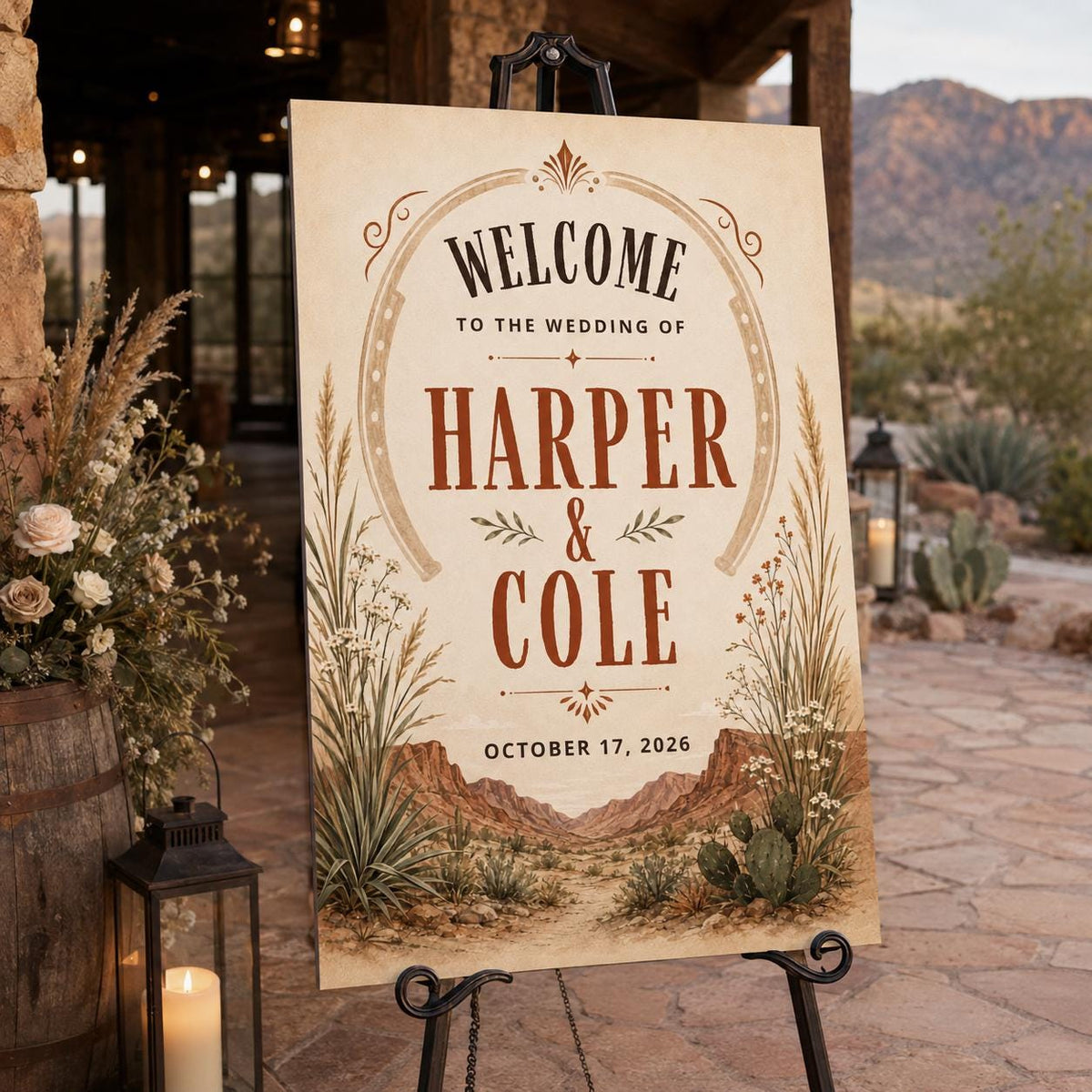 Rustic Western Wedding Welcome Sign — editable Canva template