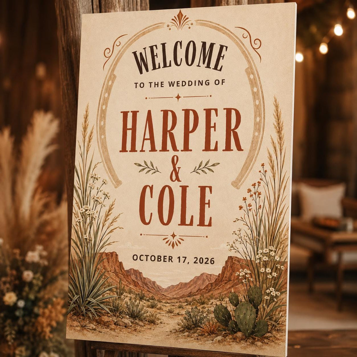 Rustic Western Wedding Welcome Sign — cowboy and desert design
