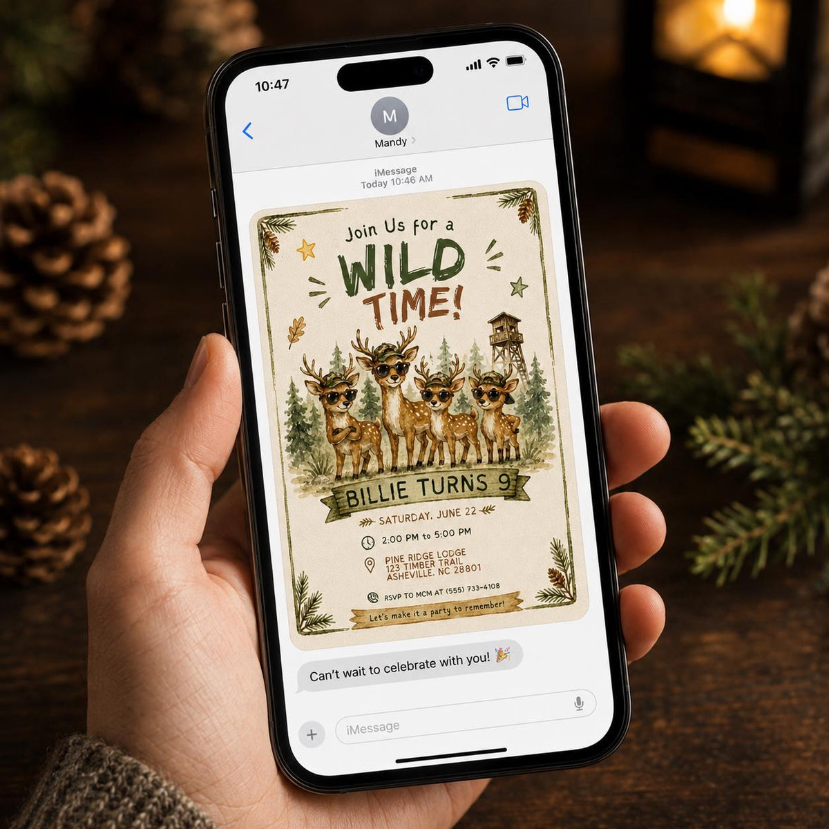 Rustic Wild Deer 9th Birthday Invitation for Boys — woodland design