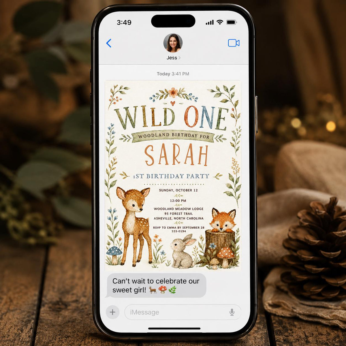 Rustic Wild One Birthday Invitation — woodland design