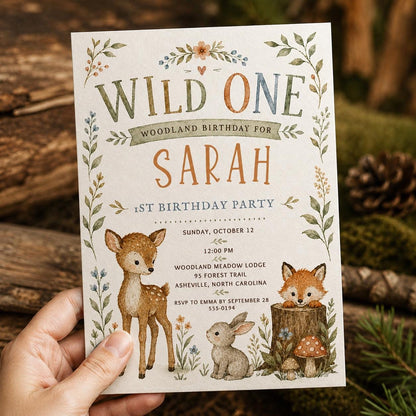 Rustic Wild One Birthday Invitation — invitation you personalize in Canva