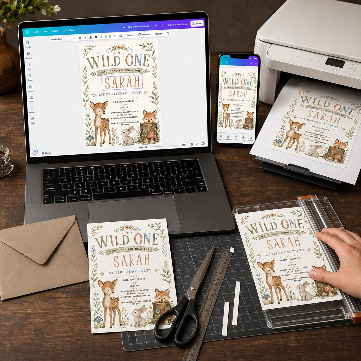 Rustic Wild One Birthday Invitation — print-ready first birthday design from VoltBy