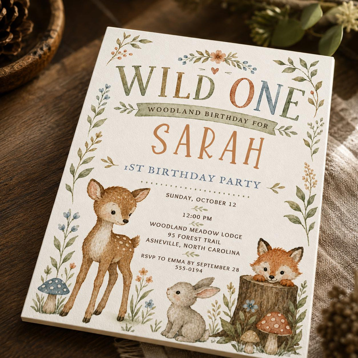 Rustic Wild One Birthday Invitation — digital invitation, instant download