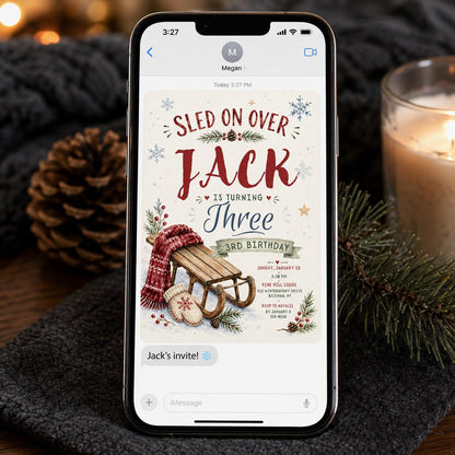 Rustic Winter 3rd Birthday Invitation — invitation you personalize in Canva